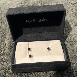 14K White Gold Princess cut Black Diamond Stud Earrings 1/4 ct. (set of 3)